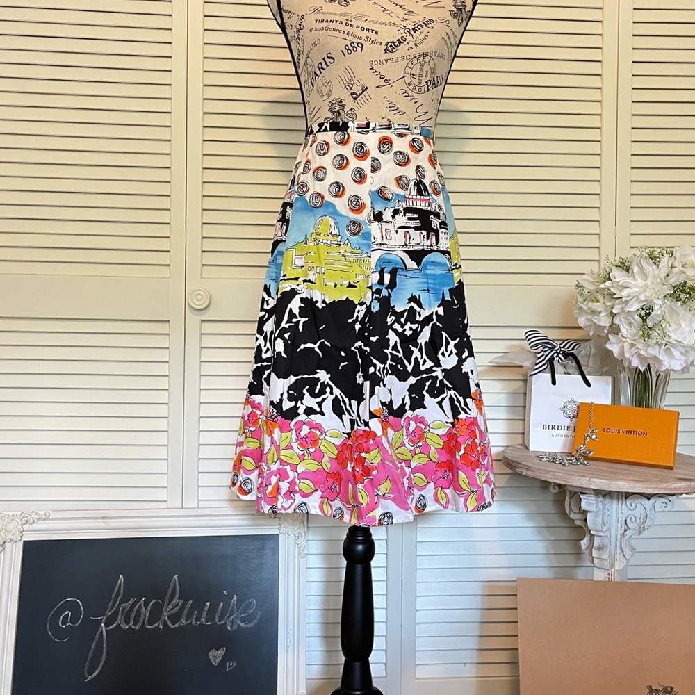 😍Etcetera Watercolor Travelscape A-Line Skirt | Sz 12